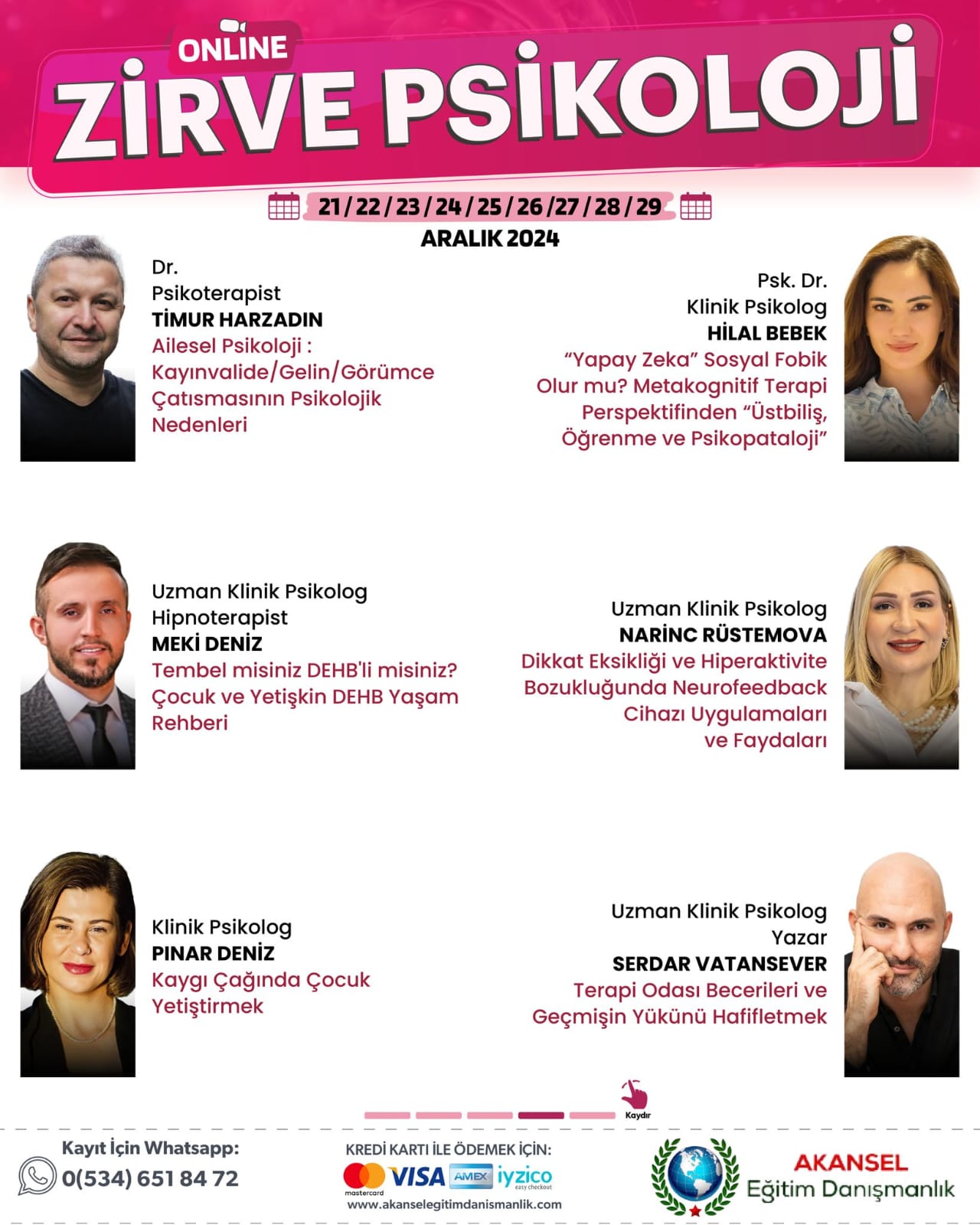 Zirve Psikoloji — Aralık 2024 oturum programı